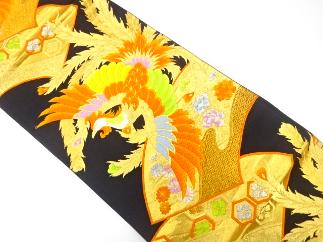JAPANESE KIMONO / ANTIQUE FUKURO OBI / SILK / WOVEN PHOENIX